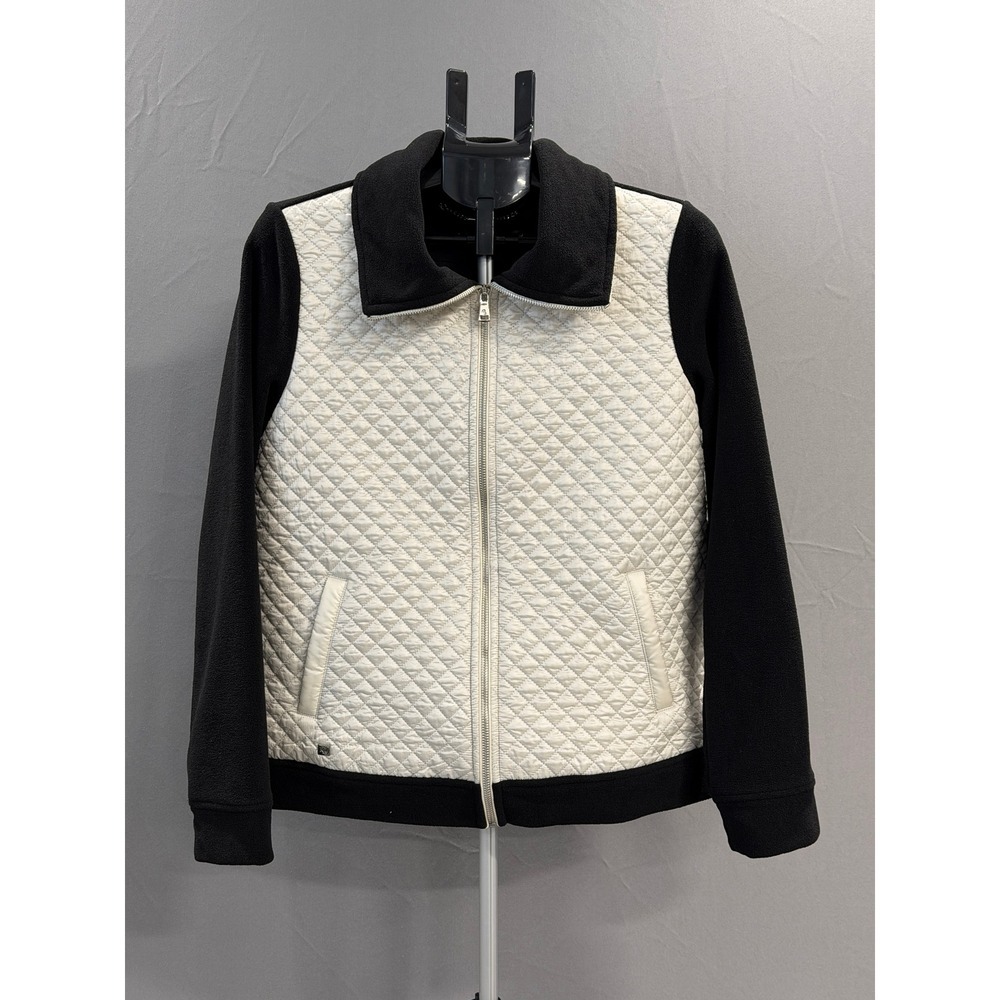 Lauren Ralph Lauren Quilted Fleece Jacket Women's Size Medium Black Cream‎ Zip